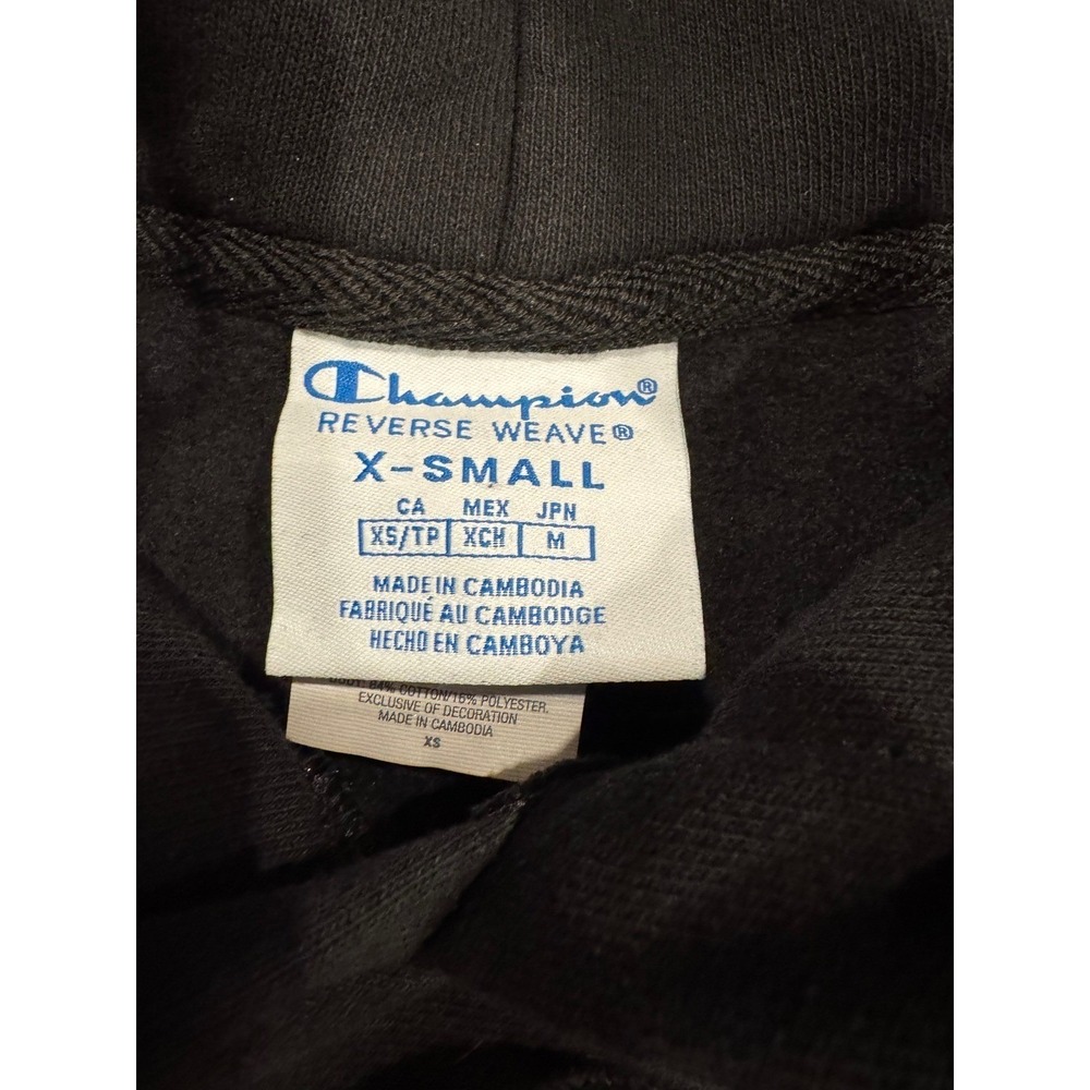 Champion Reverse Weave Cropped Hoodie Black Logo Pullover XS Streetwear - Picture 4 of 7
